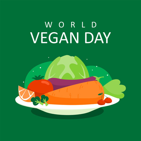 vector world vegan day background template flat designのイラスト素材