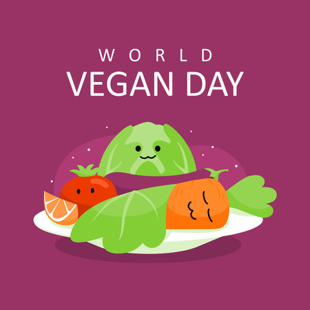 vector world vegan day poster template flat designのイラスト素材