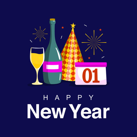 vector happy new year celebration illustration template flat designのイラスト素材