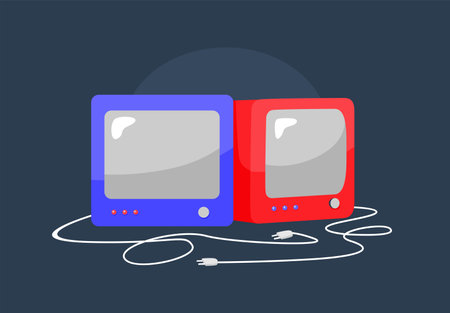 vector tube television illustration on blue background flat designのイラスト素材