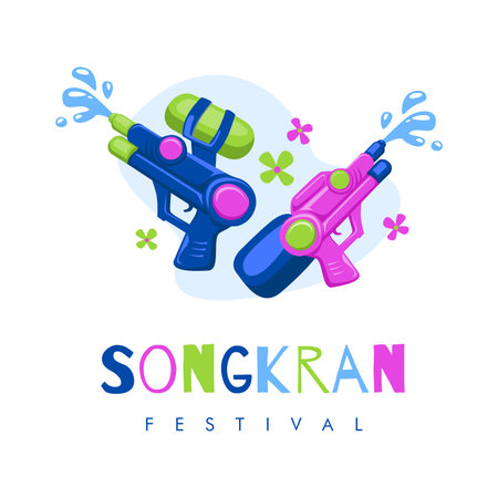 vector thailand songkran poster template flat designのイラスト素材