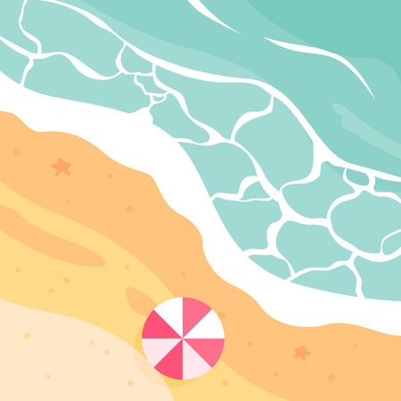 vector cozy beach background with calm wave flat designのイラスト素材