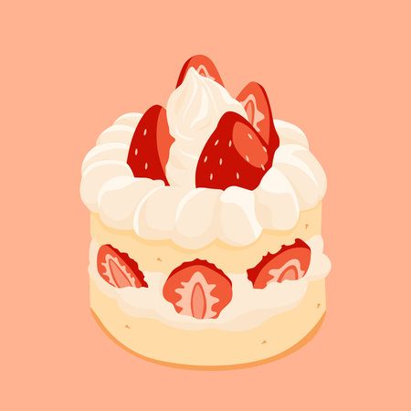 cute strawberry cake illustration vector flat design