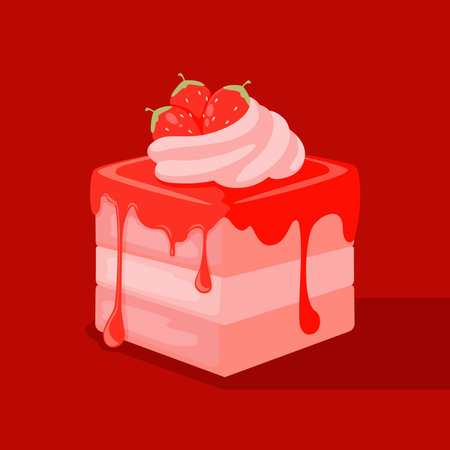 cake strawberry cream illustration vector flat designのイラスト素材