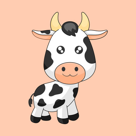 vector cute cow illustration cartoon draw flat designのイラスト素材