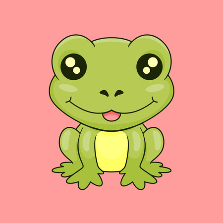 vector cute frog illustration cartoon draw flat designのイラスト素材