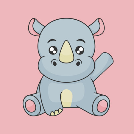 vector cute rhino illustration cartoon draw flat designのイラスト素材