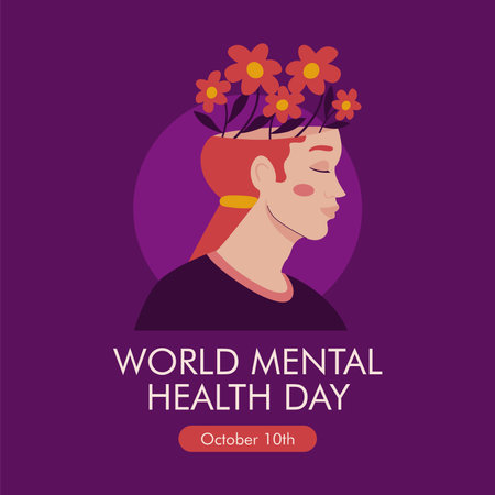 vector world mental health day banner template flat designのイラスト素材