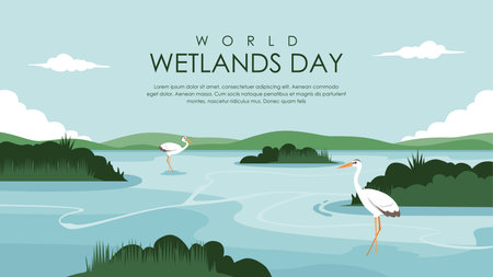 vector world wetlands day background template flat designのイラスト素材