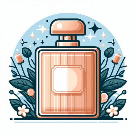 Perfume bottle with flowers and leaves. Vector illustration in flat style.のイラスト素材
