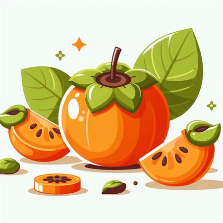 Illustration of persimmon fruit on white background. Vector illustration.のイラスト素材