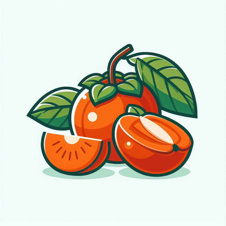 Ripe persimmon fruit. Vector illustration of persimmon.のイラスト素材