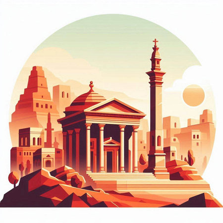 Ancient temple in the ancient city of Cairo, Egypt. Vector illustration.のイラスト素材