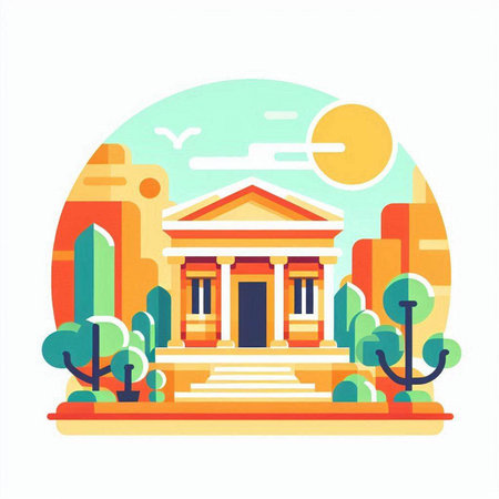 Bank building in the city. Vector illustration in a flat style.のイラスト素材