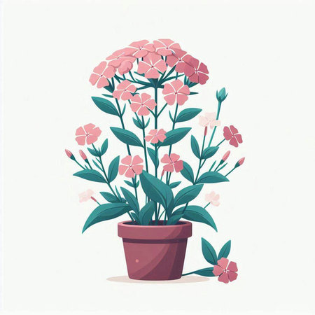 Flowerpot with pink flowers on white background. Vector illustration.のイラスト素材