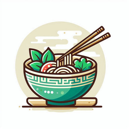 Noodles bowl with chopsticks. Asian food vector illustration.のイラスト素材