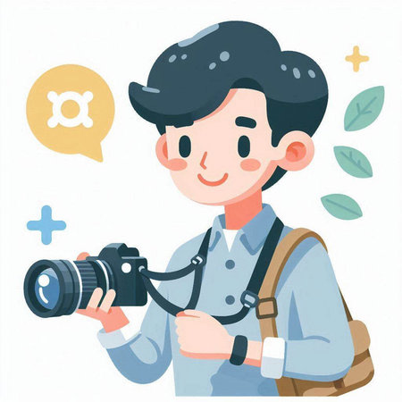 A man with a camera and a chat bubble. Vector illustration.のイラスト素材