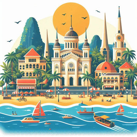 Pattaya city, Thailand. Travel and tourism. Vector illustrationのイラスト素材