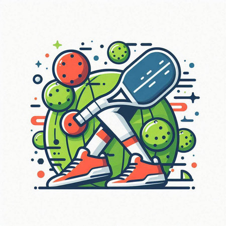 Cricket sport vector line icon. Tennis racket and ball.のイラスト素材