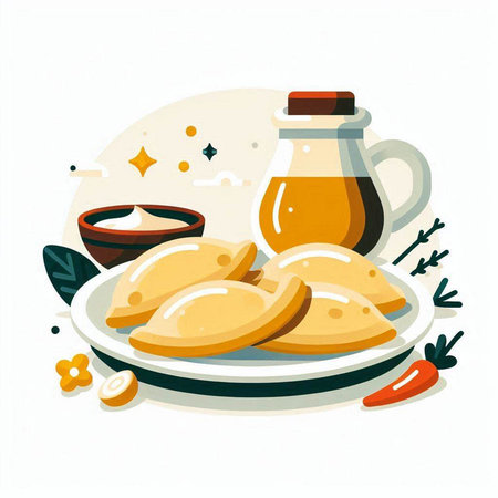 Illustration of a dish of dumplings. Vector illustration.のイラスト素材