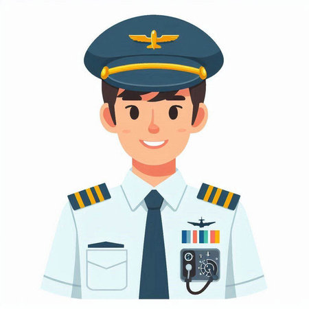 Pilot in uniform. Flat vector illustration isolated on white background.のイラスト素材