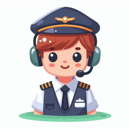 Cute little boy in a pilot's uniform. Vector illustration.のイラスト素材