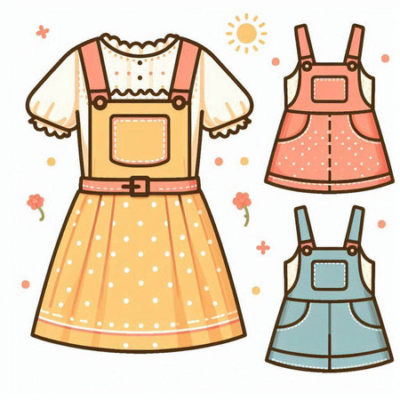 Set of clothes for little girls. Vector illustration in cartoon style.のイラスト素材
