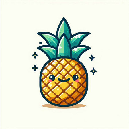 Cute pineapple character. Vector flat cartoon illustration. Isolated on white background.のイラスト素材