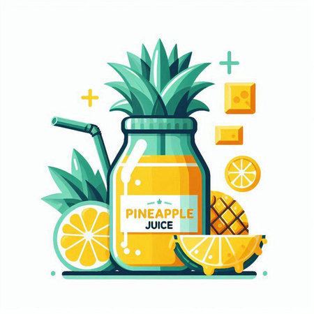 Pineapple smoothie in a jar and ingredients. Vector illustration.のイラスト素材