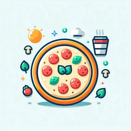 Pizza icon in flat design style. Vector illustration of pizza.のイラスト素材