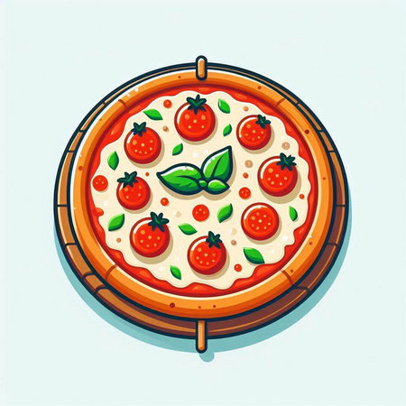 Pizza with tomato, mozzarella and basil. Vector illustration.のイラスト素材