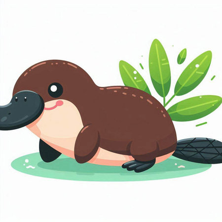 Cute cartoon platypus sitting on the ground. Vector illustration.のイラスト素材