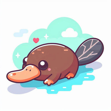 Cute cartoon platypus on white background. Vector illustration.のイラスト素材
