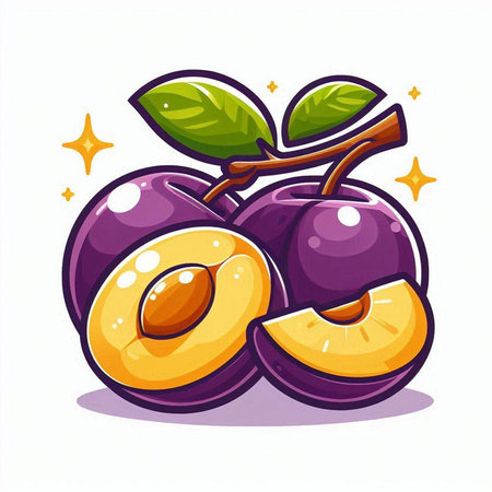 Plum fruit isolated on white background. Vector illustration in cartoon style.のイラスト素材