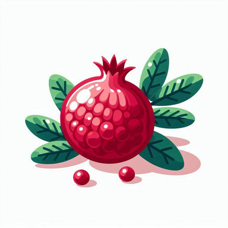 Ripe pomegranate with green leaves. Vector illustration.のイラスト素材