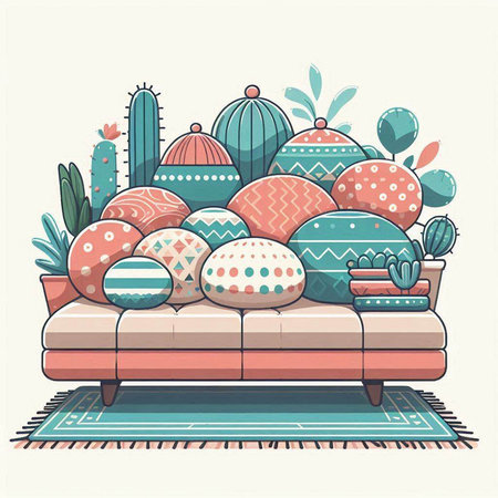 Cacti and succulents on the sofa. Vector illustration.のイラスト素材