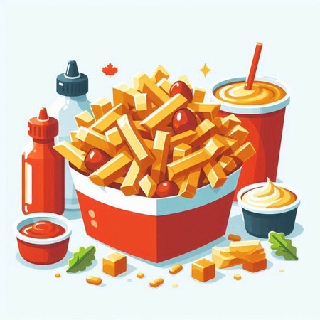 French fries with ketchup and mayonnaise. Vector illustration.のイラスト素材