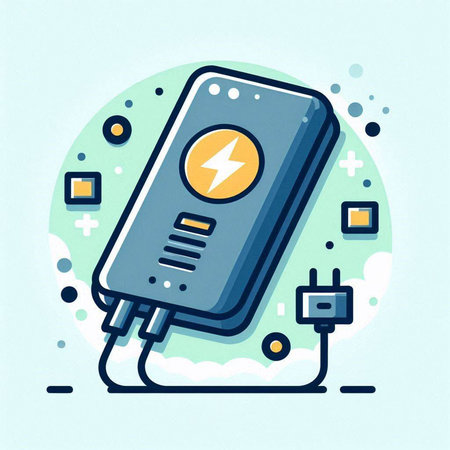 Vector illustration of power bank icon in flat line style. Power supply concept.のイラスト素材