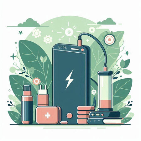 Smartphone charging with power bank, battery and charger. Vector illustrationのイラスト素材