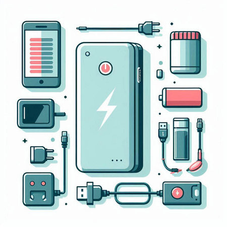 Smartphone with different types of charge. Vector illustration in flat style.のイラスト素材