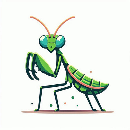 Cartoon green mantis on a white background. Vector illustration.のイラスト素材
