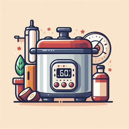 Vector illustration of a modern electric multi cooker in flat cartoon style.のイラスト素材