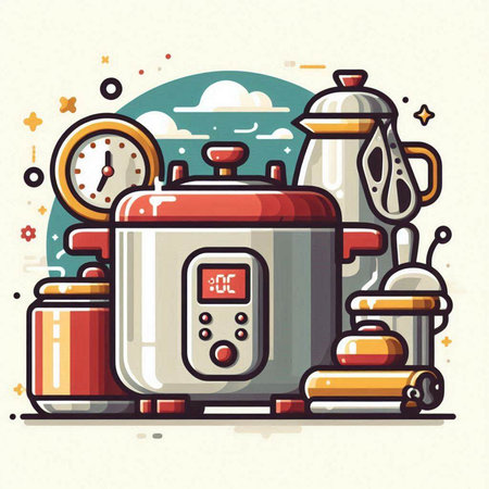 Vector illustration of modern multi cooker. Flat line art style design.のイラスト素材