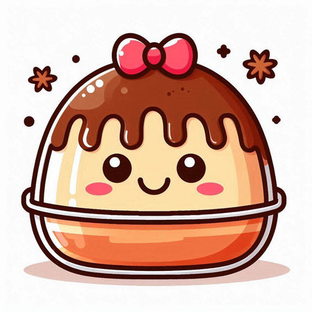 Cute chocolate cake with pink bow. Vector cartoon character illustration.のイラスト素材