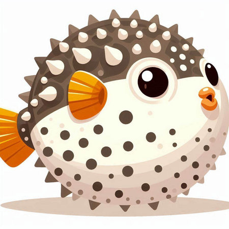 illustration of a cute cartoon puffer fish on a white backgroundのイラスト素材