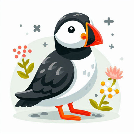 Cute cartoon puffin on a white background. Vector illustration.のイラスト素材