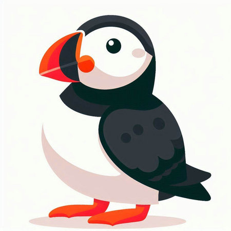 Puffin on a white background. Vector illustration in cartoon style.のイラスト素材