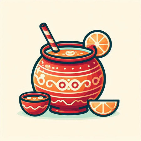 Cup of tea with orange and lemon. Vector illustration in cartoon style.のイラスト素材