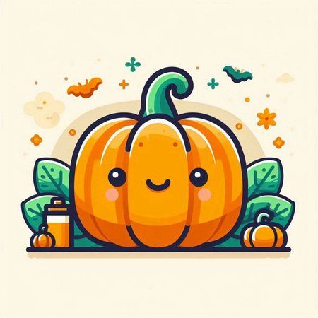 Cute cartoon pumpkin character vector illustration. Cute vegetable character.のイラスト素材