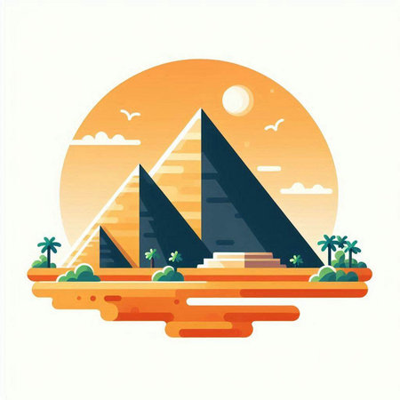 Egyptian pyramids on the seashore. Vector illustration.のイラスト素材